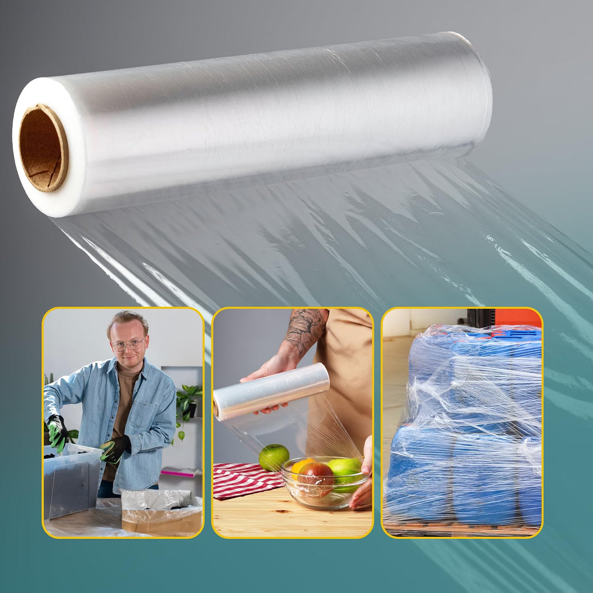 Stick Well Shrink Wrap Roll - 400mm x 250m, Strong & Durable, Stretchable, Water & Moisture Resistant, Industrial-Grade Cling Film, for Luggage, Pallet Wrapping & Packaging (Clear, 1 Roll)