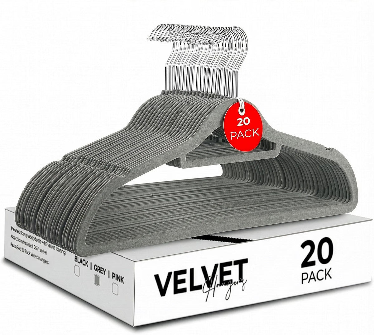 Roe Tenpo Coat Hangers, 20 Pack, Black | Velvet Hangers for Clothes with Tie Bar & 360° Hook | Durable & Sturdy | Non-Slip, Space-Saving Design for Shirts, Jackets, Trousers & More