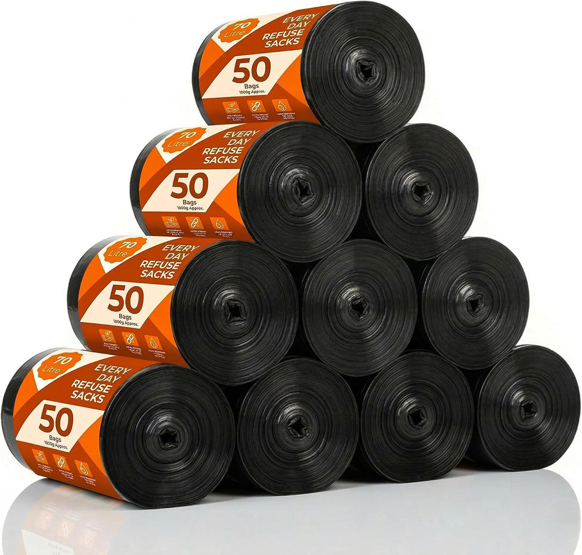 Scott 11 Black Bin Bags, Refuse Sacks 70L, 30 Microns Leak-Resistant, Tear-Proof, Eco-Friendly Bin Liners Ideal for Home, Garden, Office and Commercial