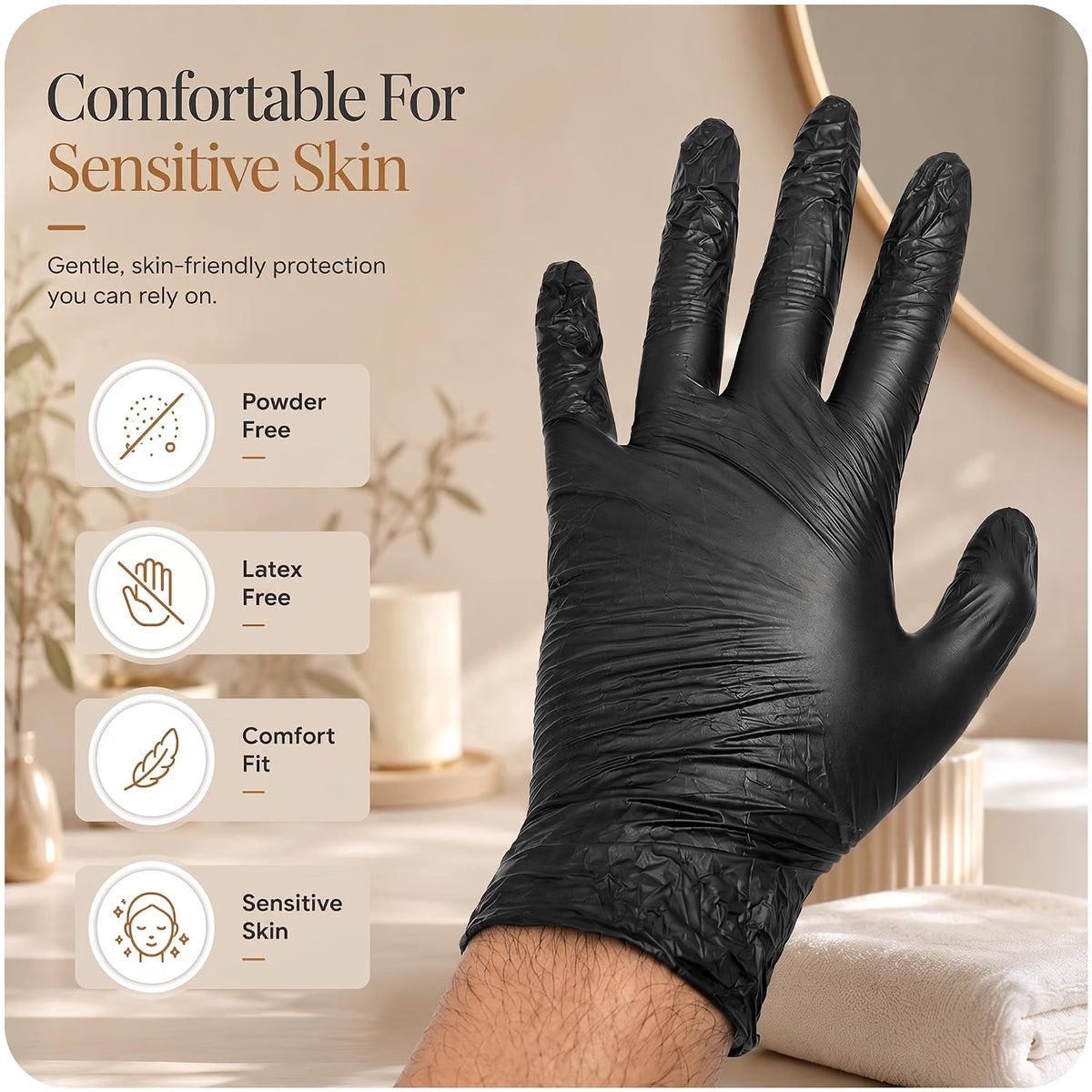 PurGlove Black Vinyl Disposable Gloves, Powder Free & Latex Free, Food Grade Multi-Purpose Gloves for Food Handling, Cooking, Cleaning, Beauty & Household use