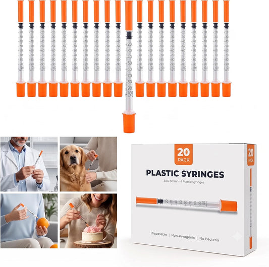 Beverly Healthcare 20 Pcs 1ml Lab Dispensing Measuring Tools with 30G 8mm Plastic Tubes – Individually Sealed, Multiple Uses, Measuring Tool for Liquid Separation (20 Pcs)