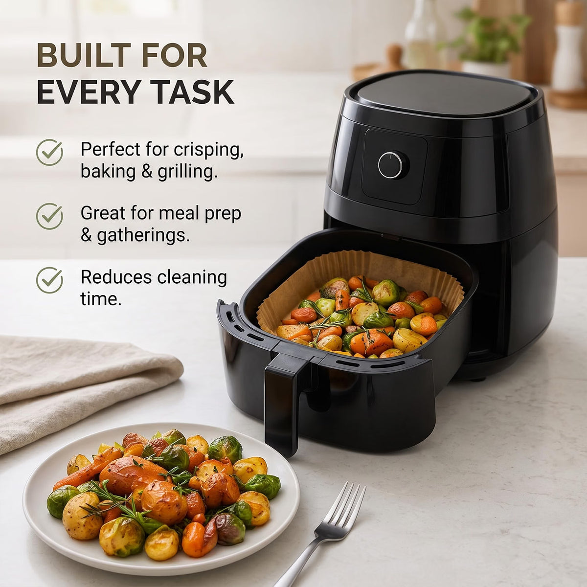Scott 11 Air Fryer Liners, 100 PCS, Parchment Paper, Non-Stick & Greaseproof Disposable Baking Paper Liners