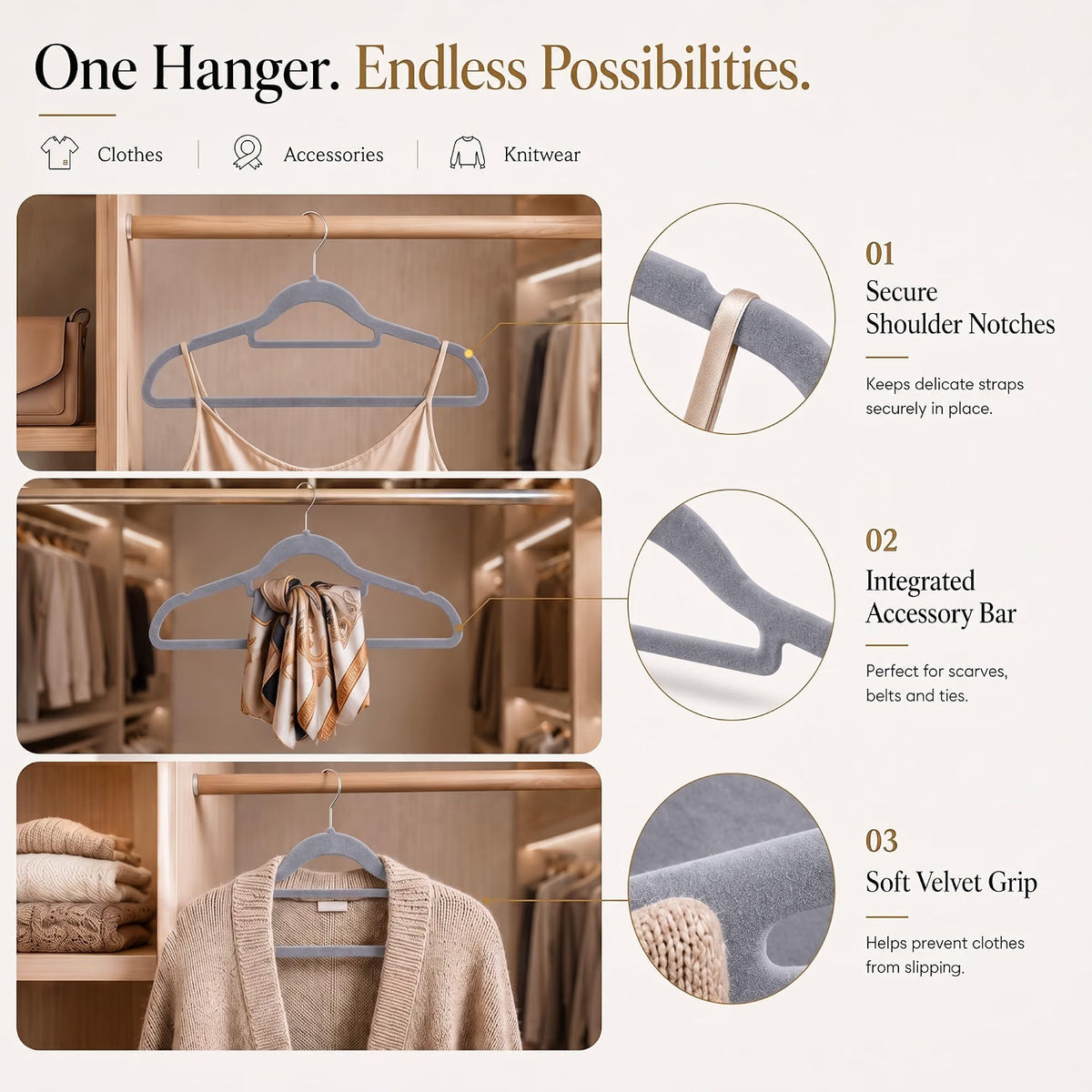 Housezy Coat Hangers, 20 Pack, Non-Slip Velvet Hangers for Clothes with Tie Bar & 360° Rotating Hook, Strong & Durable, Slim Space Saving Design for Coats, Shirts, Jackets & Trousers