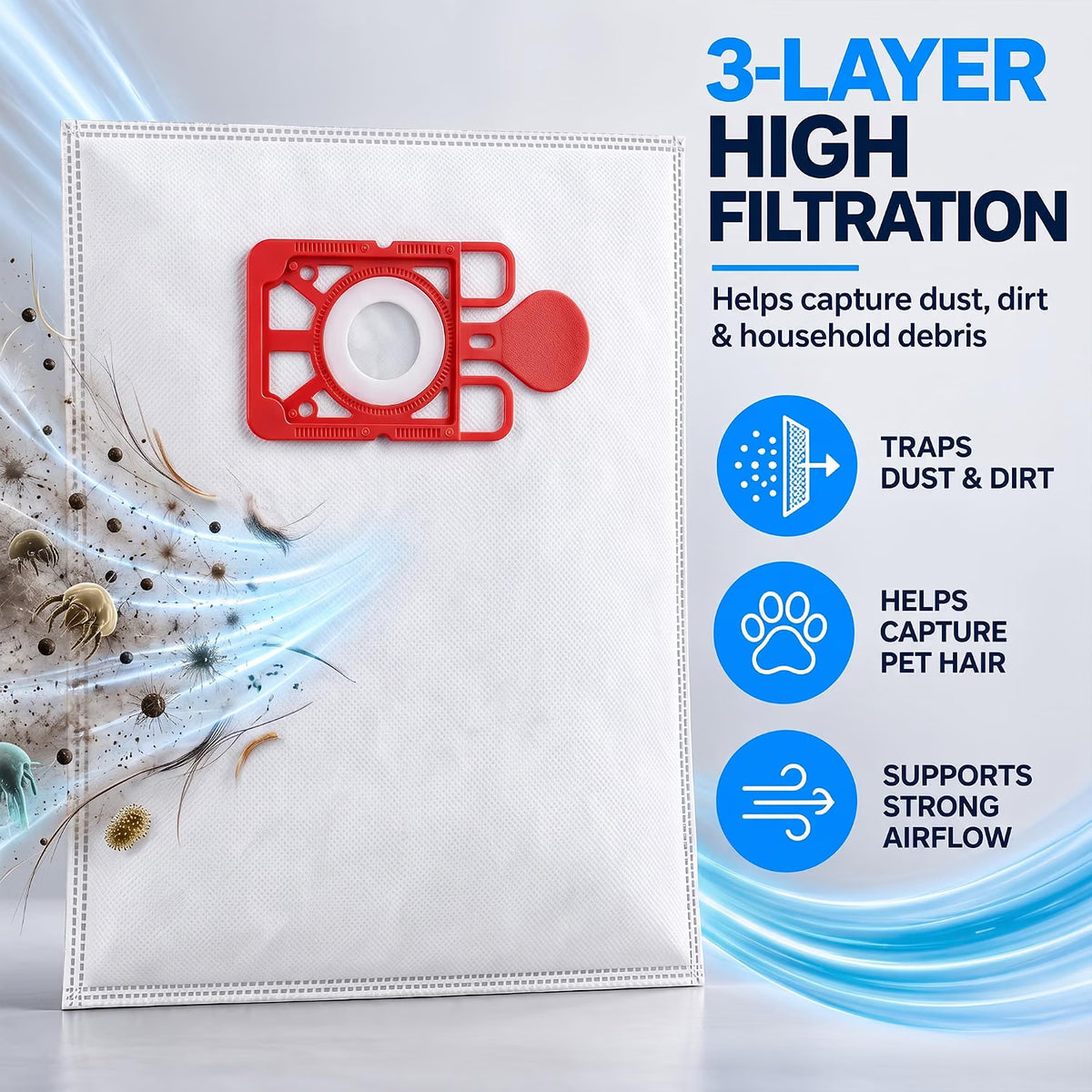Mr.DIY Hoover Vacuum Bags 10 Pack Compatible with Henry, Hetty, Numatic & James, NVM-1CH Type, 3-Layer High Filtration Dust Bags, Self-Sealing, Easy Dust Disposal