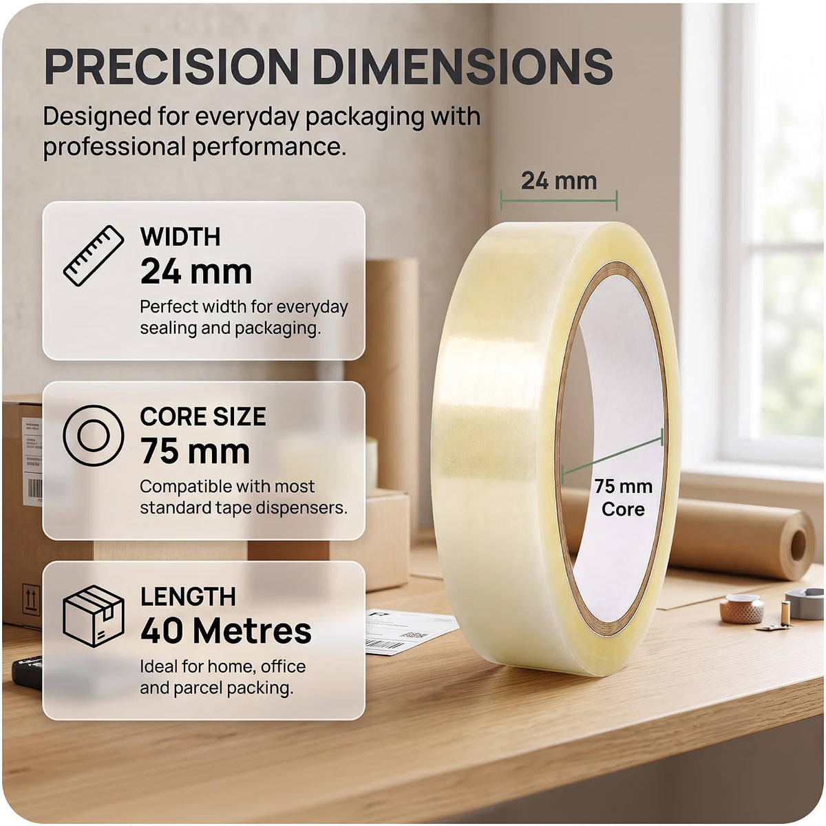 Stick Well Clear Cellotape, 6 Rolls, 24mm x 40m, 45 Micron Strong & Durable, Easy Tear, No Residue, Ideal Clear Packing Tape for Small Parcel, Gift Wrapping, Crafts, Home & Office
