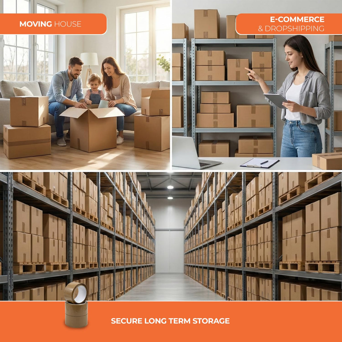 Roe Tenpo Packaging Tape, Brown Parcel Packing Tape with Low Noise - 48mm X 66m, Secure and Sticky Seal for Boxes, Packing, Shipping, Moving, eCommerce