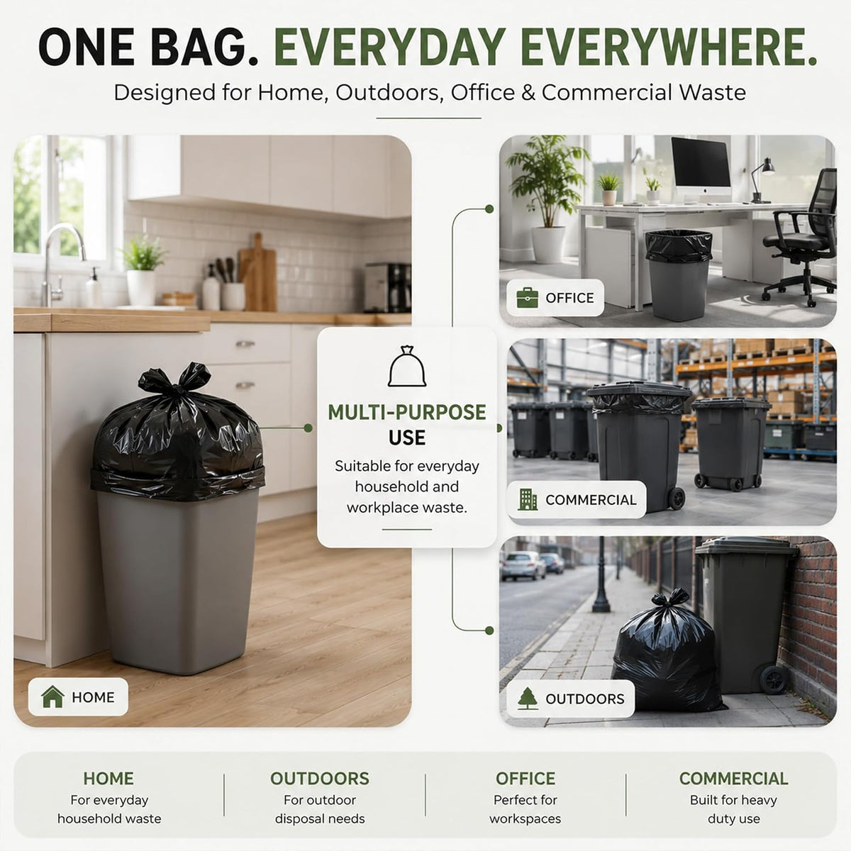 EasyBin Black Bin Bags, 50 Count, Strong & Durable Bin Liners Heavy Duty Bin Bags, Easy Tear Roll, Recycled, Refuse Sacks for Household, Garden Tidy-Up, Garage, Office & General Waste