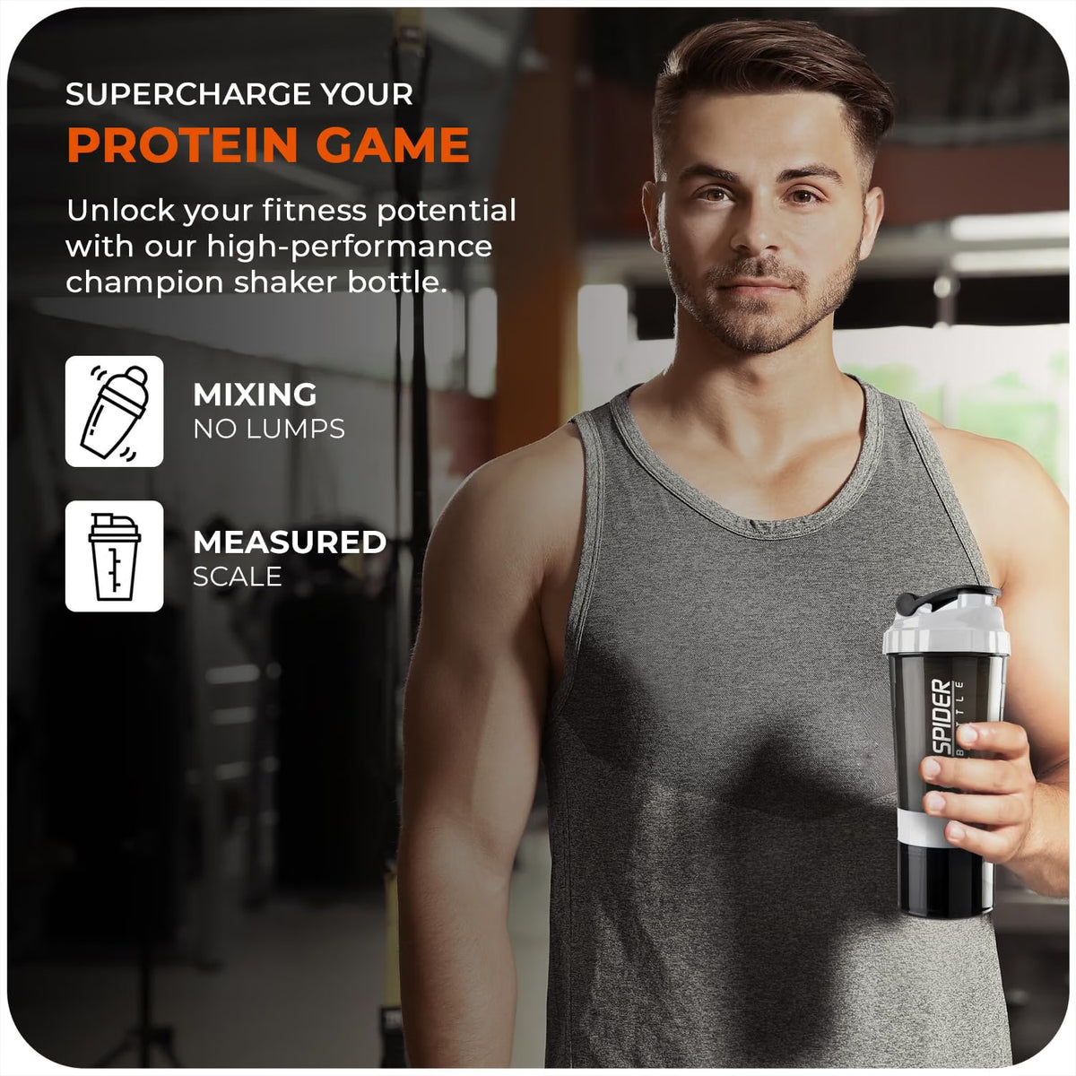 Active 100 Protein Shaker Bottle 500ml With Extra Compartment - Gym Shaker Bottle For Men & Women, Perfect For Protein Shakes & Supplements
