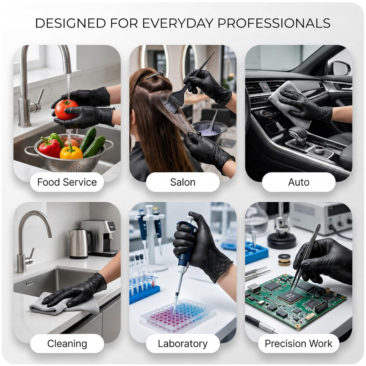 The Real Touch Disposable Gloves Latex-Free, Powder-Free, Food Grade, Comfortable Fit, Multi-Purpose Black Vinyl Gloves for Food Handling, Cleaning & Beauty