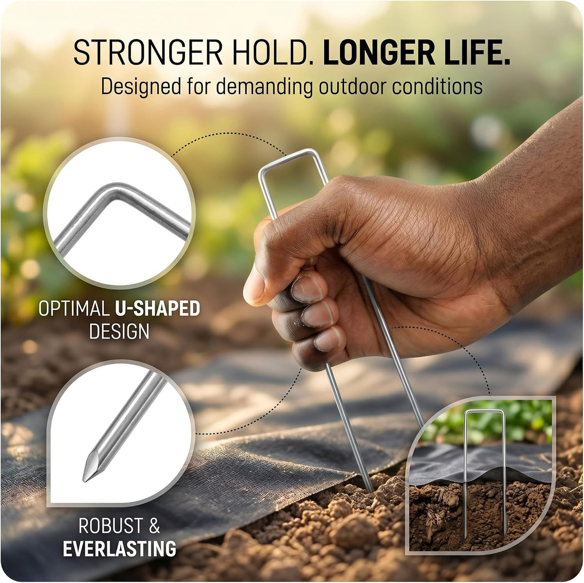 Scott 11 Weed Membrane Pegs - 15 cm (150mm), U-Shaped, Heavy Duty Galvanised Garden Pegs with Peg Picker Tool, Garden Pins for Securing Matting, Netting, Ground Fabric & Outdoor Use (50 Pack)