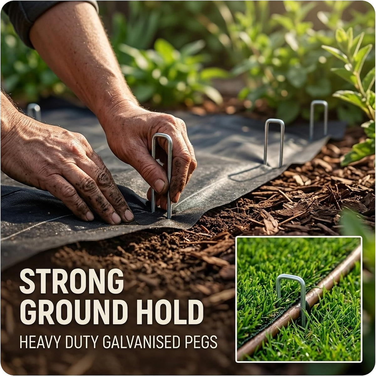 Scott 11 Weed Membrane Pegs - 15 cm (150mm), U-Shaped, Heavy Duty Galvanised Garden Pegs with Peg Picker Tool, Garden Pins for Securing Matting, Netting, Ground Fabric & Outdoor Use (50 Pack)