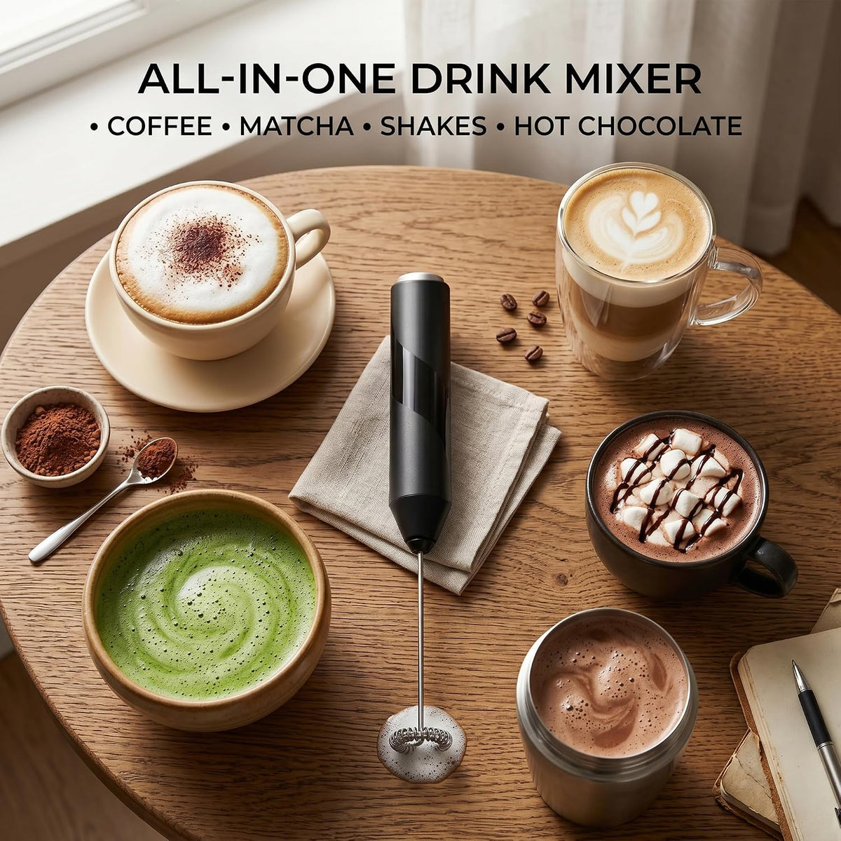 Wolf Power Handheld Milk Frother, Stainless Steel Electric Whisk Coffee Frother, Battery Operated, Portable Foam Maker for Latte, Cappuccino, Matcha, Hot Chocolate & Shakes