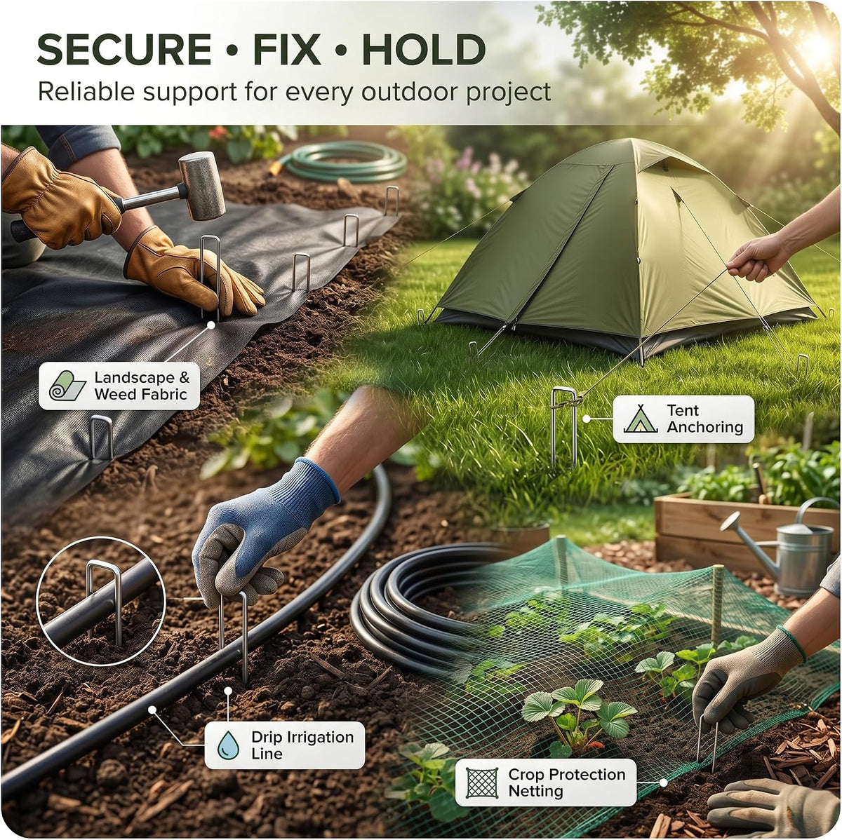 Scott 11 Weed Membrane Pegs - 15 cm (150mm), U-Shaped, Heavy Duty Galvanised Garden Pegs with Peg Picker Tool, Garden Pins for Securing Matting, Netting, Ground Fabric & Outdoor Use (50 Pack)