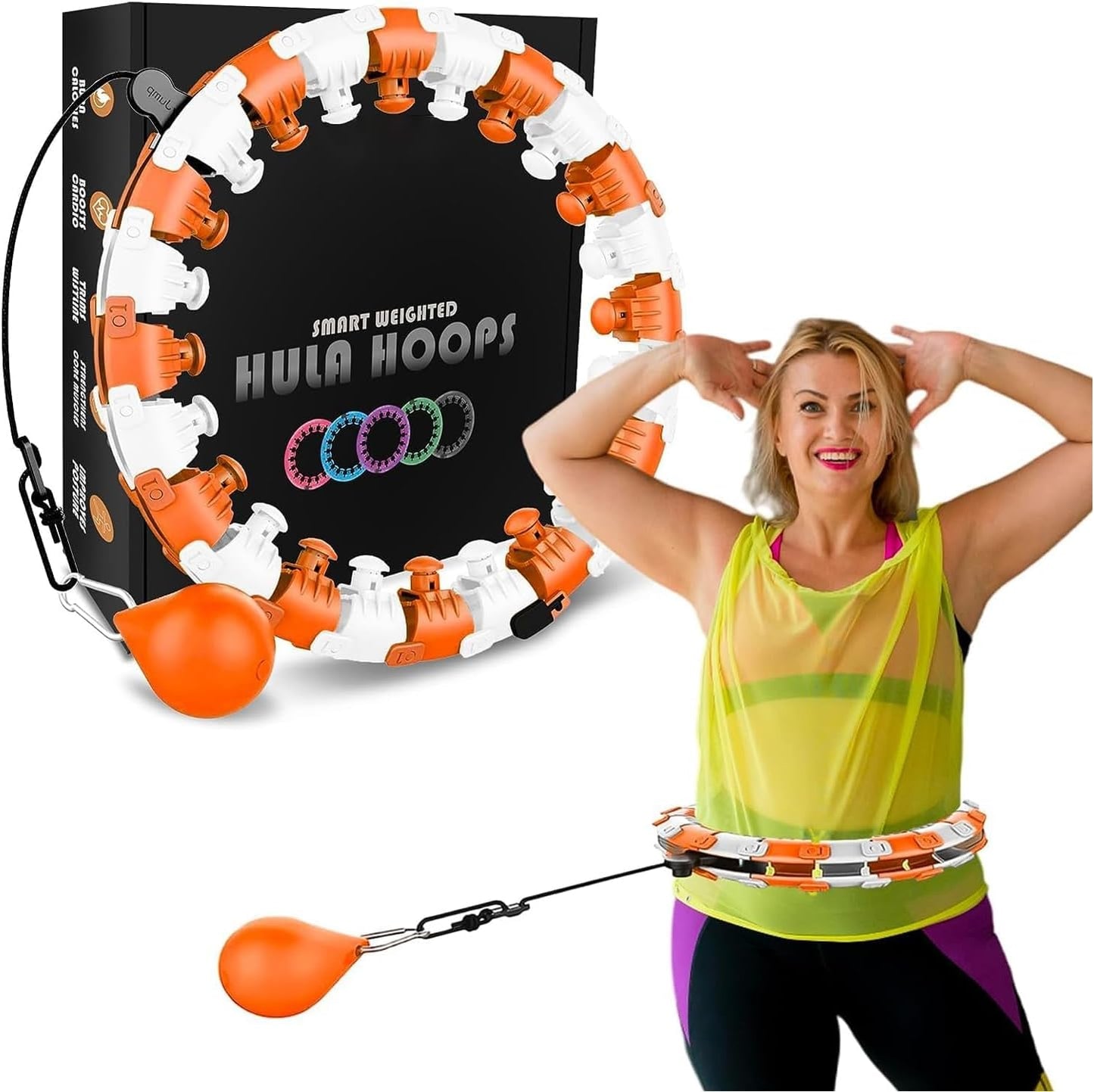 Active 100 Weighted Hula Hoop Circle 24 Detachable Fitness Ring with 360 Degree Auto-Spinning Ball