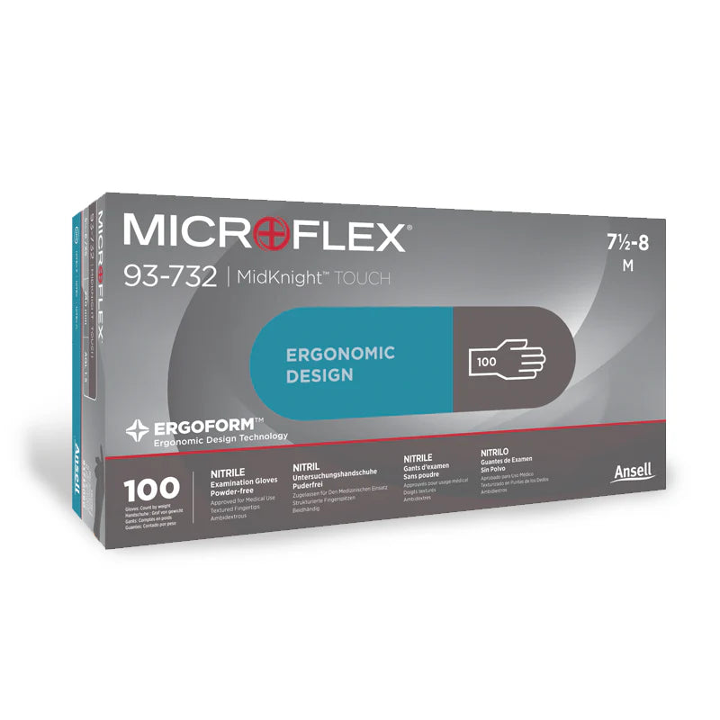 Ansell Microflex 93-732 Black Nitrile Gloves- Pack of 100