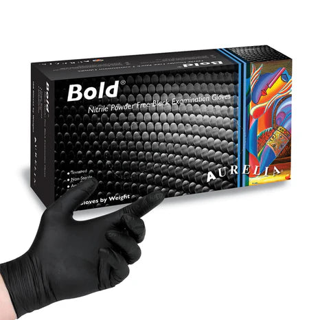 Aurelia Bold Powder Free Black Nitrile Gloves- Pack of 100