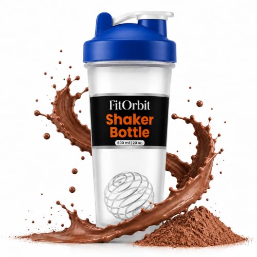 FitOrbit Protein Shaker Bottle, 600ml with Wire Mixing Ball, Leak-Proof, BPA-Free, Dishwasher Safe, Gym Shaker for Protein Shakes, Pre-Workout & Supplements Drinks