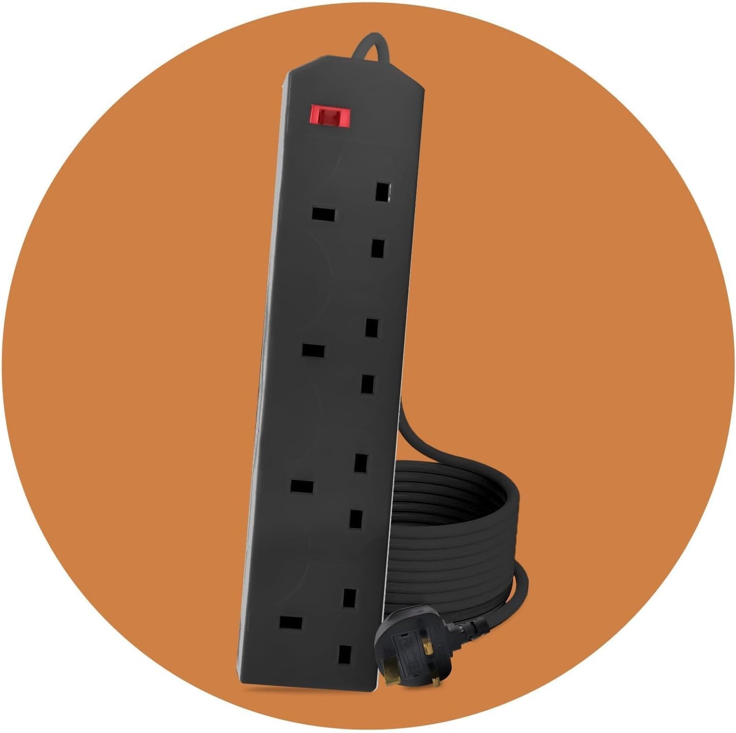 Roe Tenpo Heavy Duty Extension Lead UK Pin Plug and Cable, Multi Socket Mains Strip