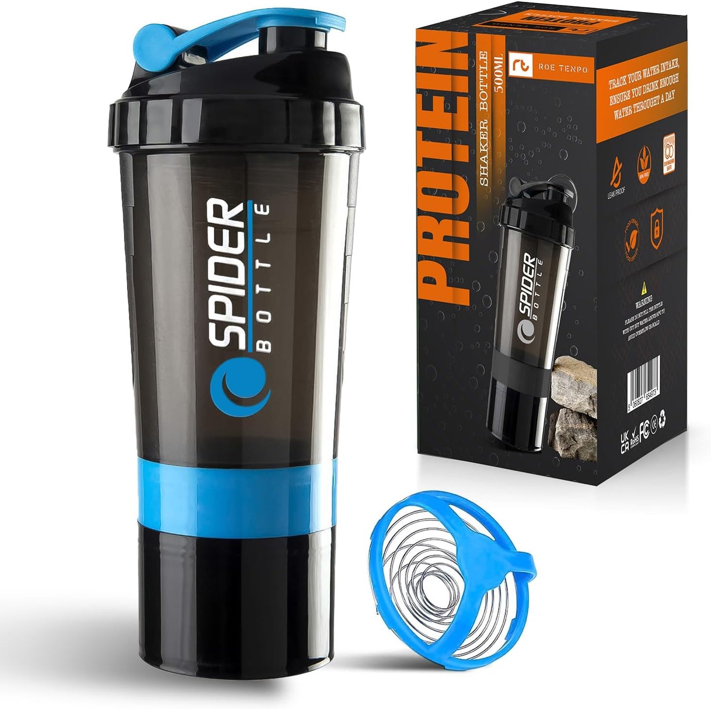 Roe Tenpo Protein Shaker Bottle 500ml with Extra Compartment