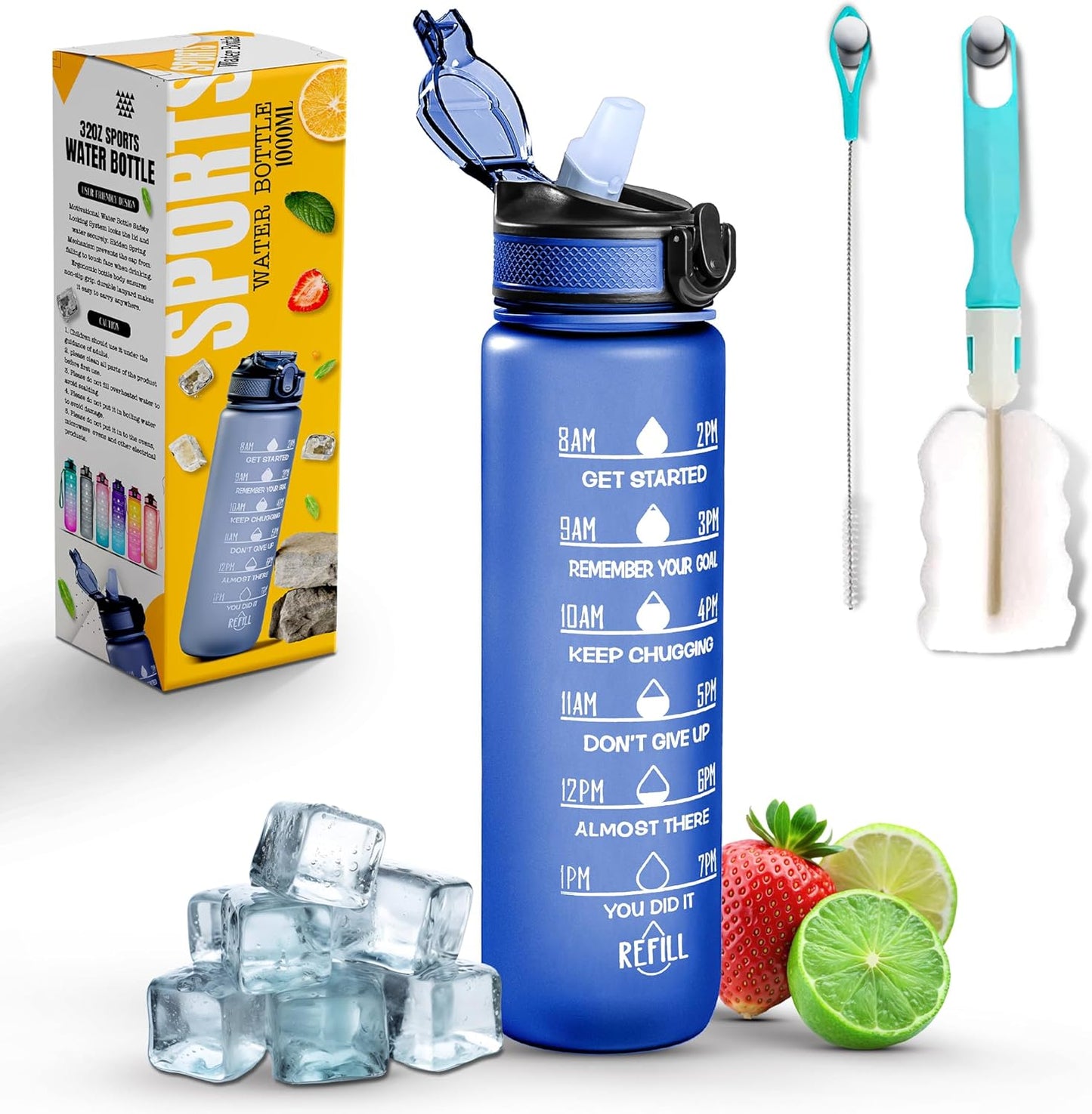 Roe Tenpo Sports Water Bottle with Straw and Time Marking, and 32OZ Capacity