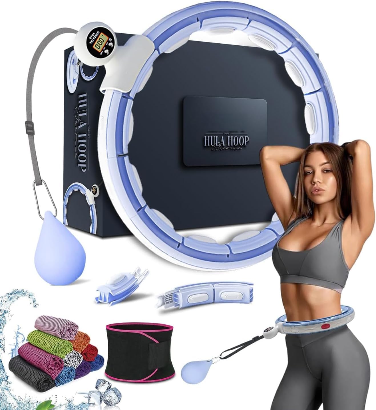 Active 100 Smart Weighted Hula Hoop For Adults, Detachable Fitness Ring With 360 Degree Auto-Spinning Ball Massage