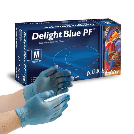 Aurelia Delight PF Blue Vinyl Gloves- Pack of 100