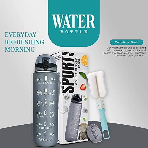 Active 100 Water Bottle 1L, Sports Water Bottle with Time Markings