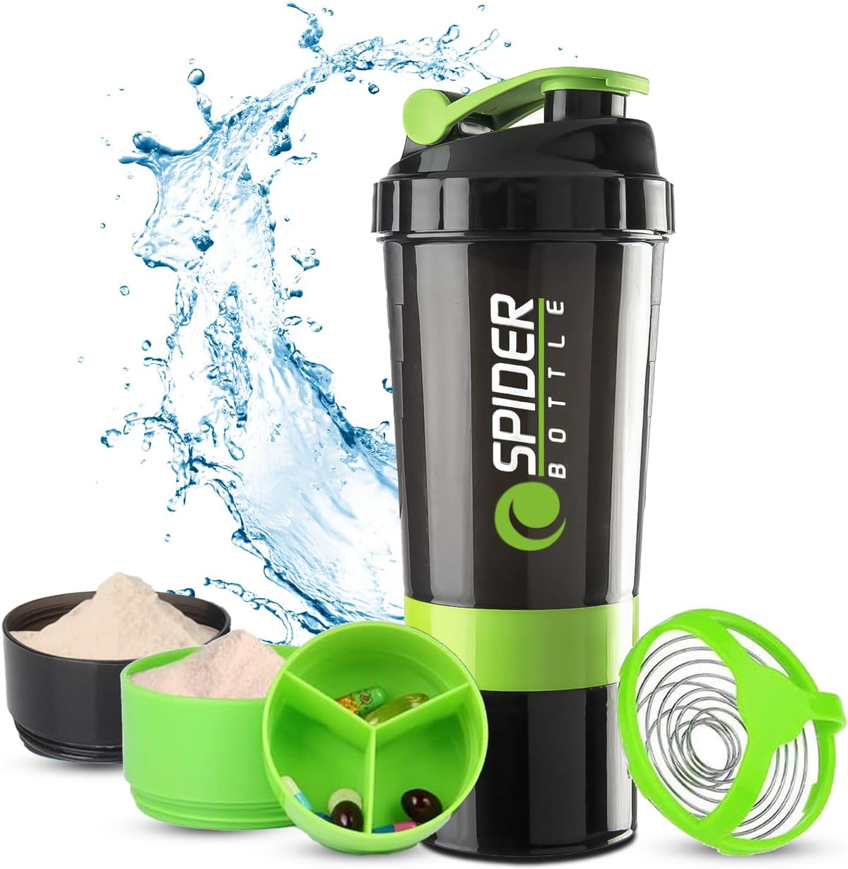 Active 100 Protein Shaker Bottle 500ml With Extra Compartment - Gym Shaker Bottle For Men & Women, Perfect For Protein Shakes & Supplements