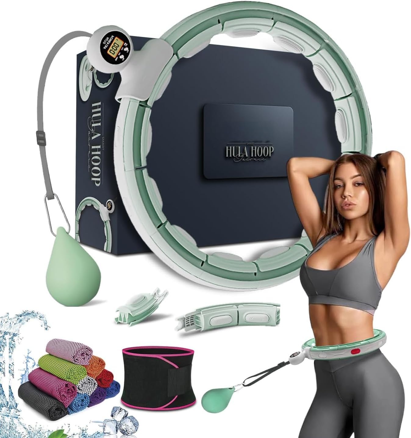 Active 100 Smart Weighted Hula Hoop For Adults, Detachable Fitness Ring With 360 Degree Auto-Spinning Ball Massage