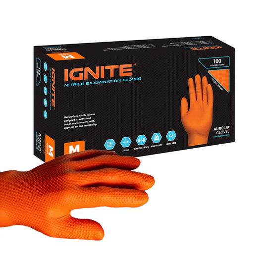 Aurelia Ignite Powder Free Orange Nitrile Gloves- Pack of 100