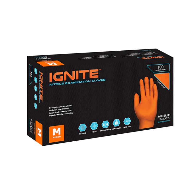 Aurelia Ignite Powder Free Orange Nitrile Gloves- Pack of 100
