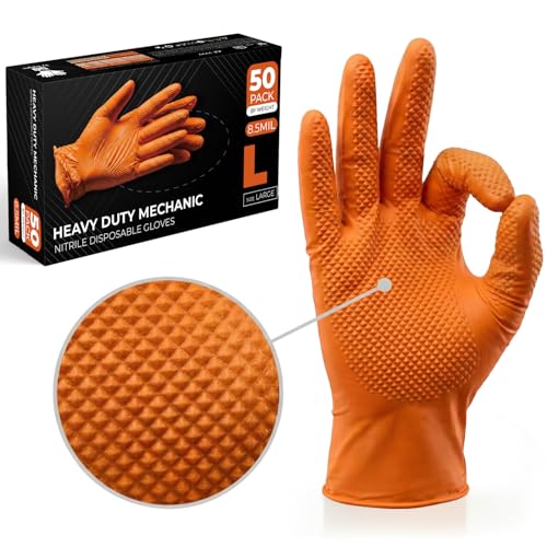 The Real Touch Nitrile Gloves, Count, Heavy-Duty Disposable Mechanic Gloves, Diamond Textured, Latex & Powder-Free, Non-Slip, Extra Thick, Ideal for Automotive, Industrial Tasks