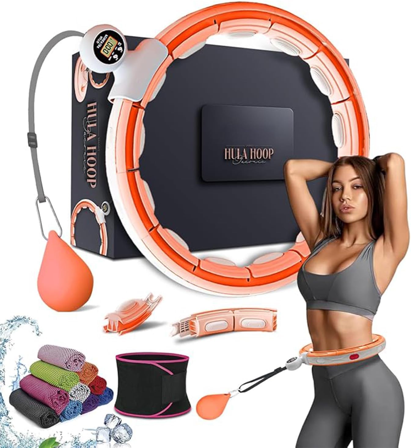 Active 100 Smart Weighted Hula Hoop For Adults, Detachable Fitness Ring With 360 Degree Auto-Spinning Ball Massage