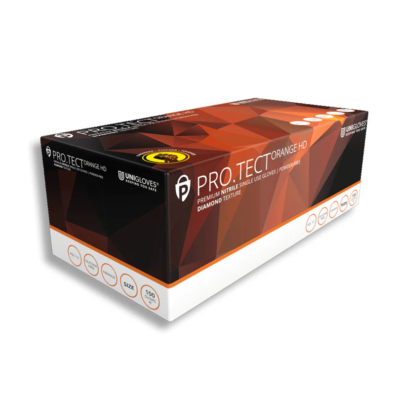 Unigloves Pro.tect Heavy Duty PF Orange Nitrile Gloves- Pack of 100