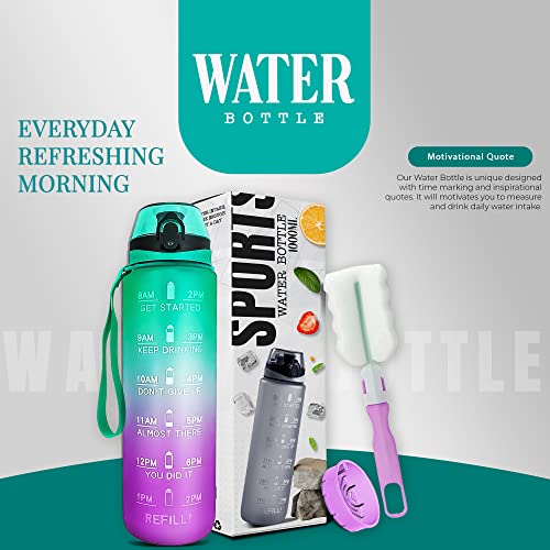 Active 100 Water Bottle 1L, Sports Water Bottle with Time Markings