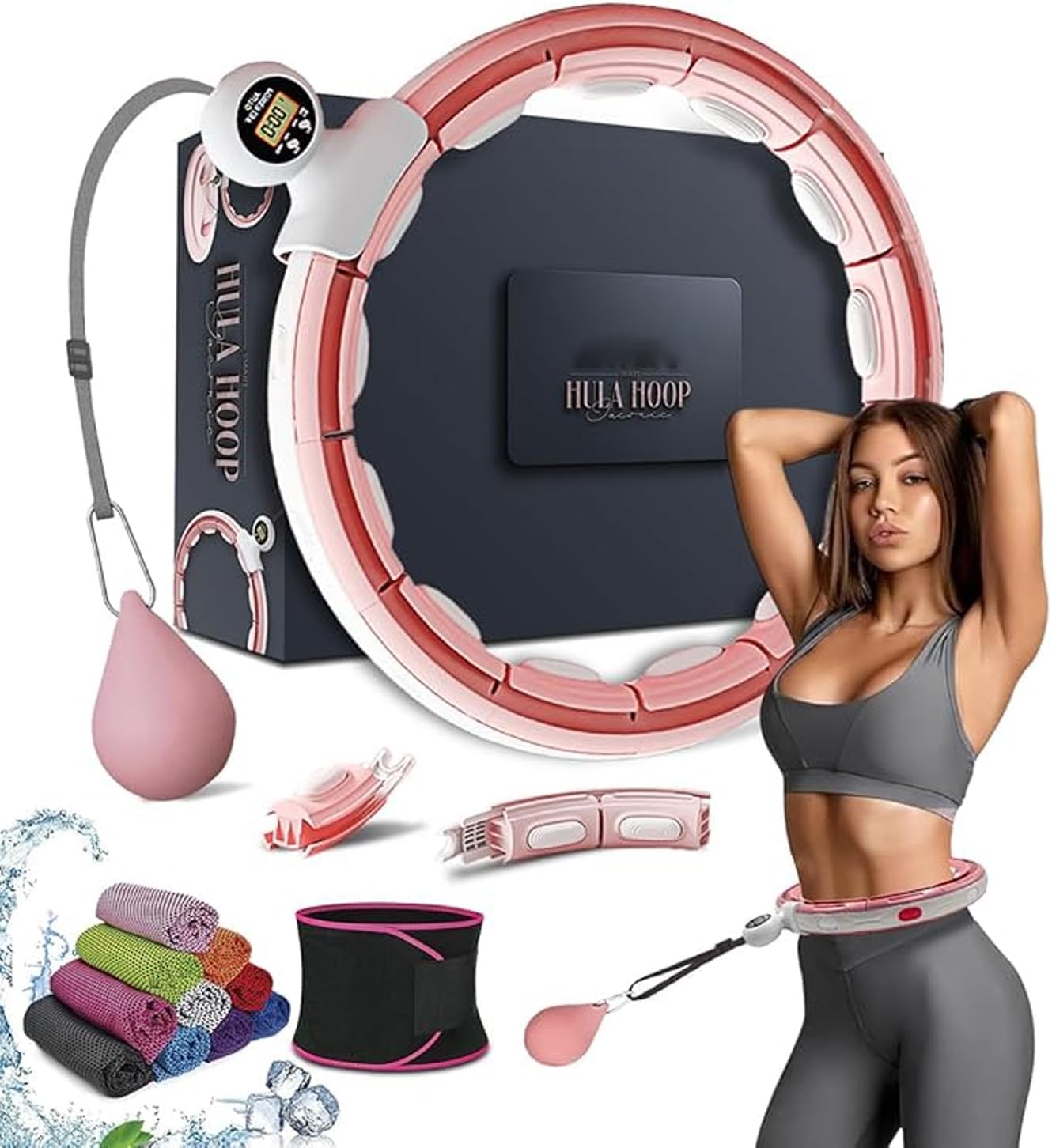 Active 100 Smart Weighted Hula Hoop For Adults, Detachable Fitness Ring With 360 Degree Auto-Spinning Ball Massage