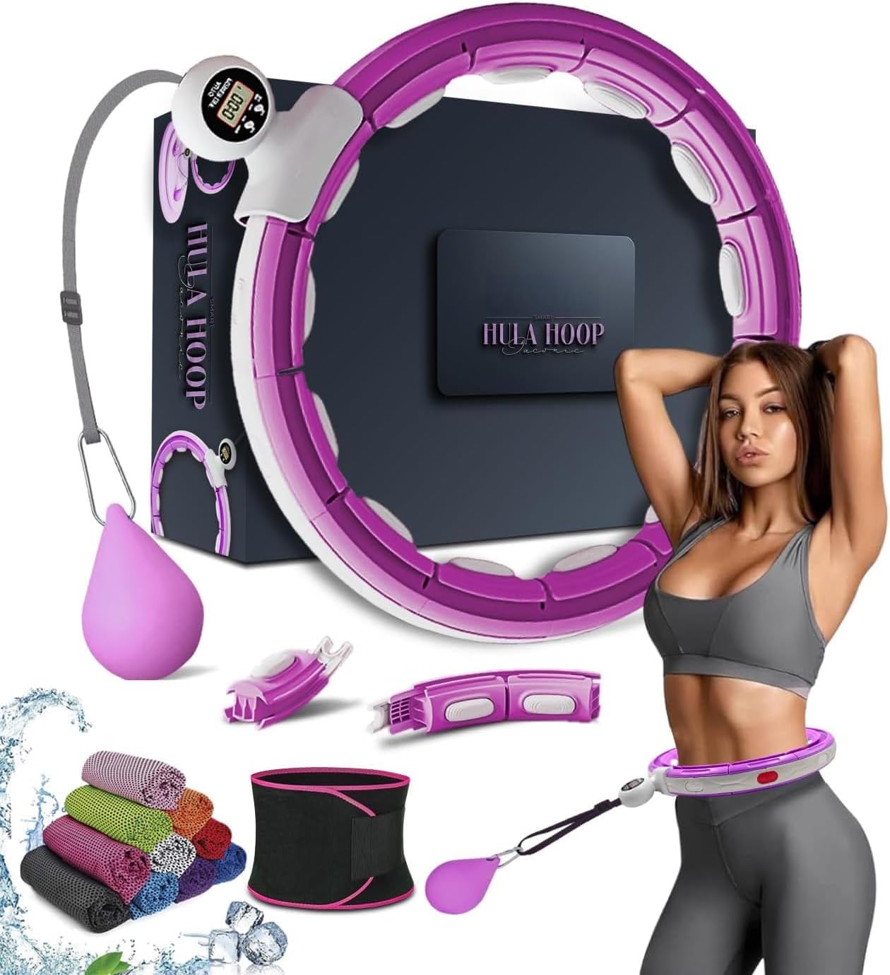 Active 100 Smart Weighted Hula Hoop For Adults, Detachable Fitness Ring With 360 Degree Auto-Spinning Ball Massage