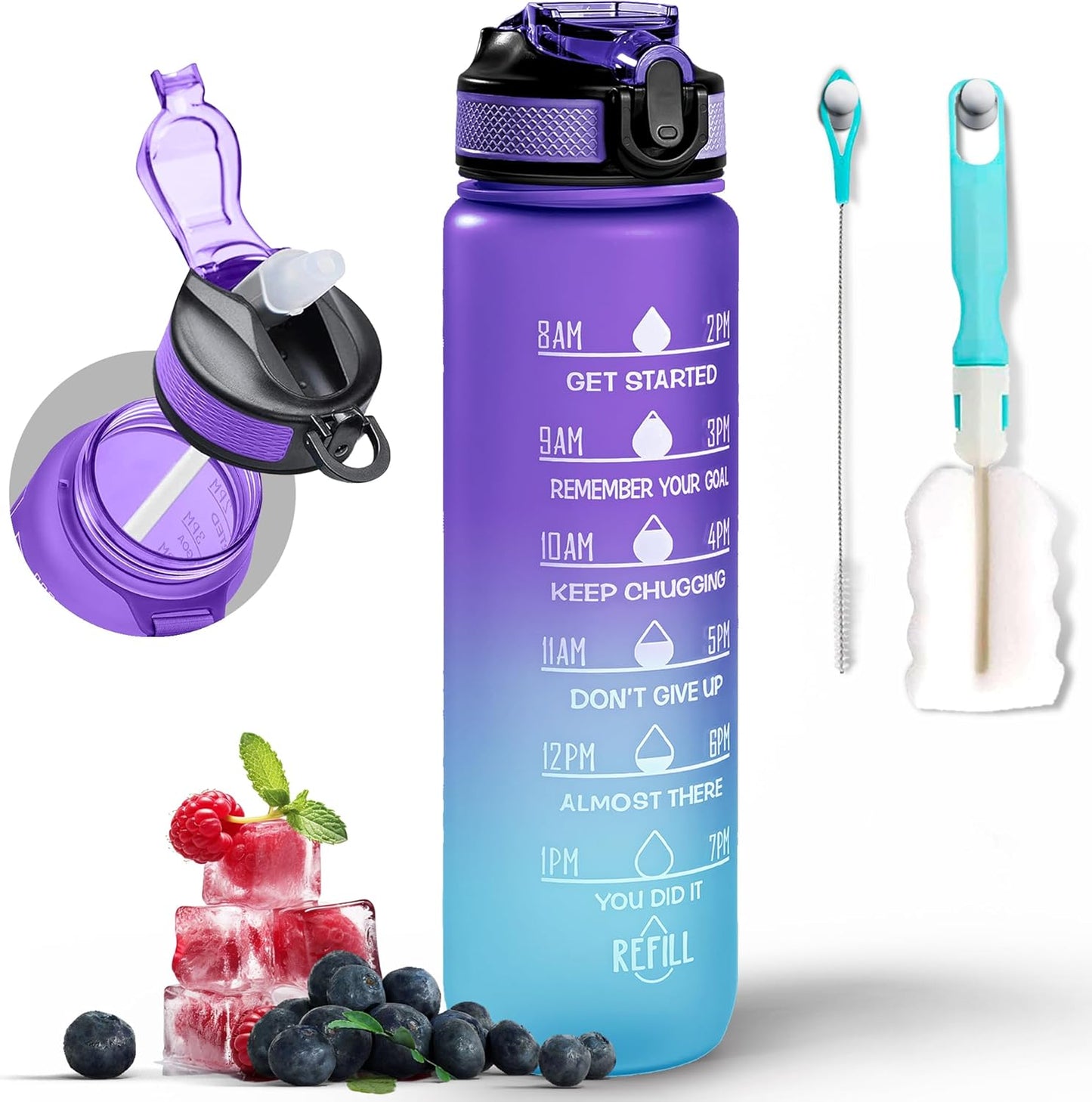 Active 100 Sports Water Bottle with Straw and Time Marking, and 1LCapacity