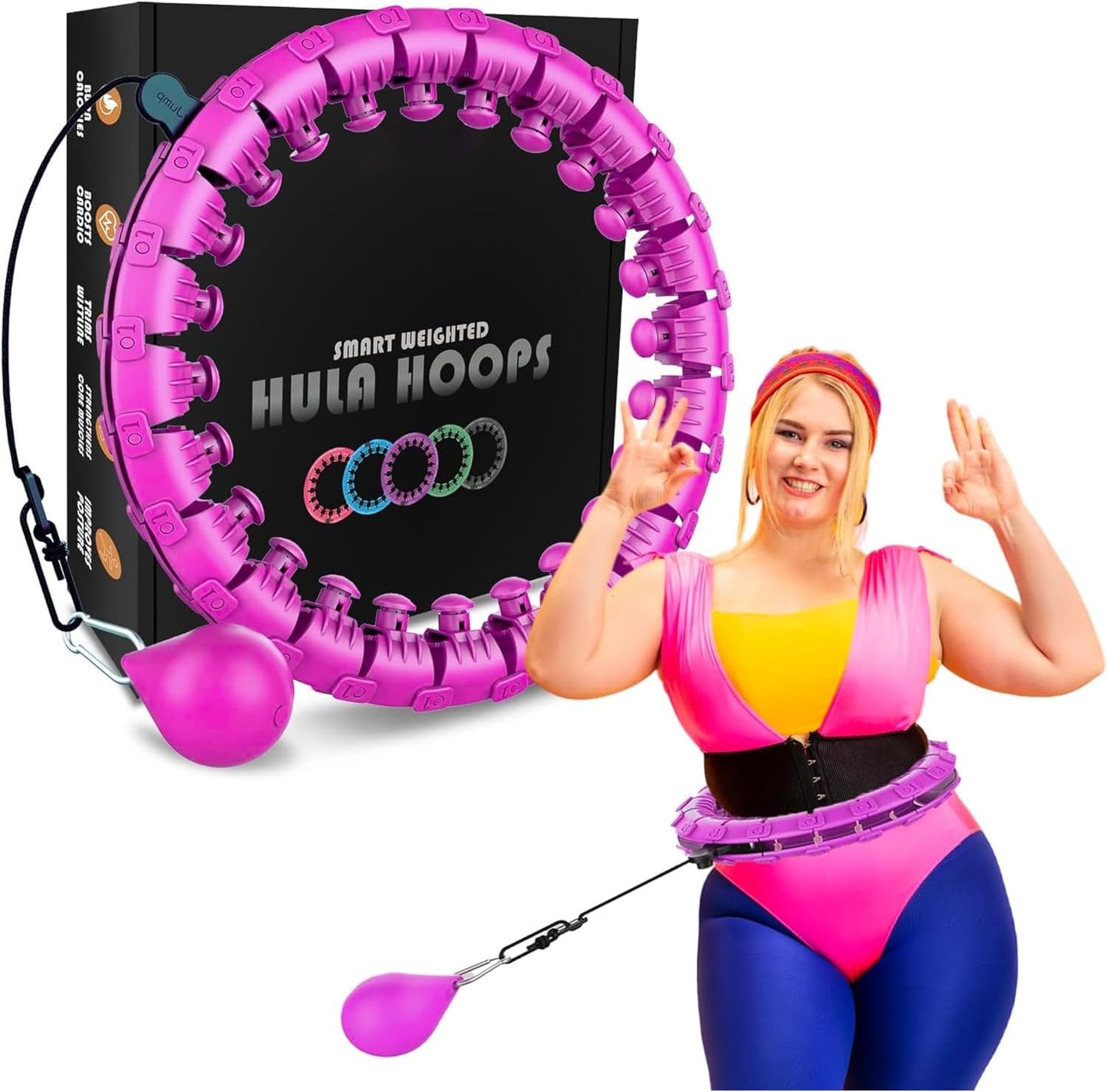 Active 100 Weighted Hula Hoop Circle 24 Detachable Fitness Ring with 360 Degree Auto-Spinning Ball