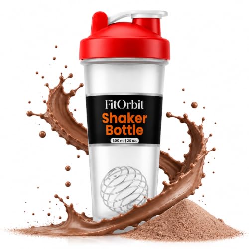 FitOrbit Protein Shaker Bottle, 600ml with Wire Mixing Ball, Leak-Proof, BPA-Free, Dishwasher Safe, Gym Shaker for Protein Shakes, Pre-Workout & Supplements Drinks