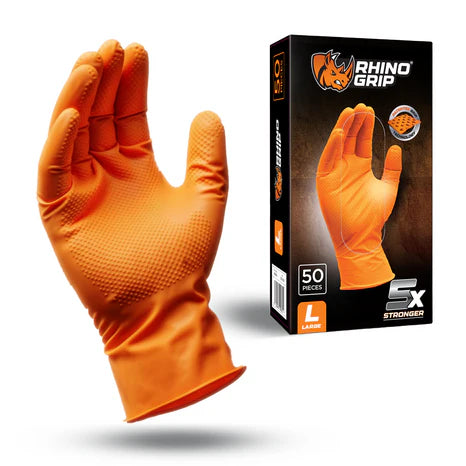 Rhino Grip Orange Ultra Tough Nitrile Trade Gloves- Pack of 50