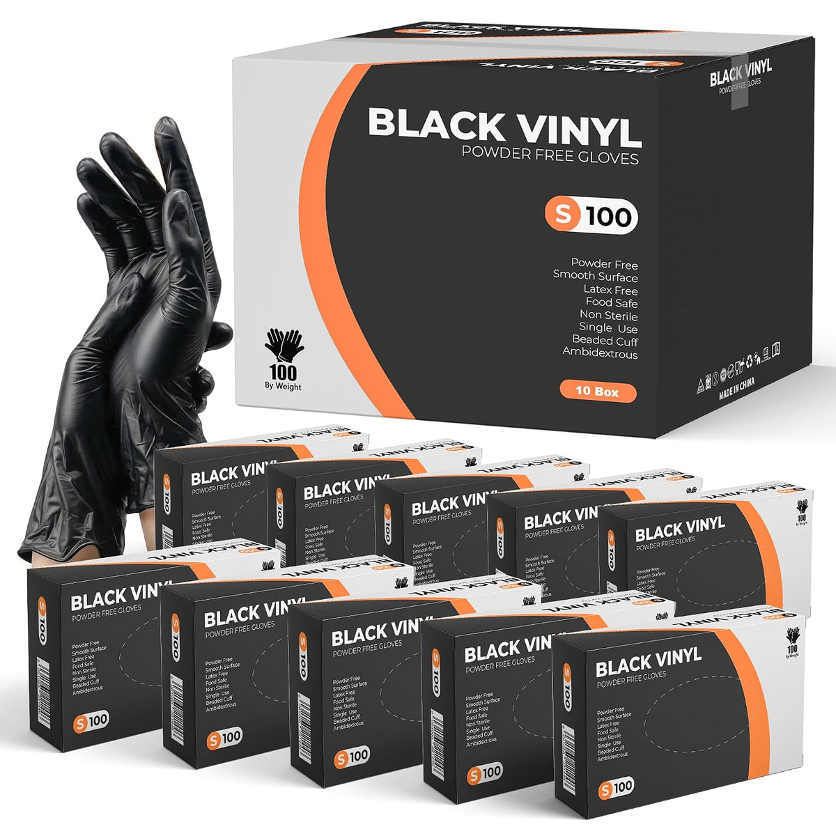 PRAIMA Black Vinyl Gloves, Powder Free & Latex Free, Multi-Purpose Black Disposable Gloves for Food Handling, Cooking, Cleaning & Medical Use