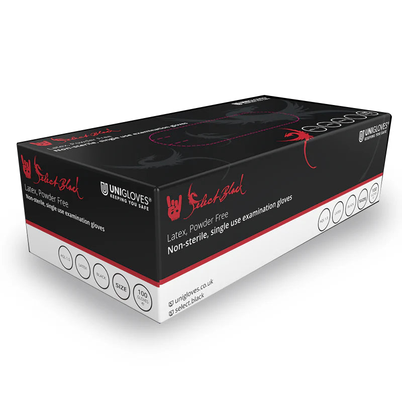 Unigloves Black PF Latex Gloves- Pack of 100