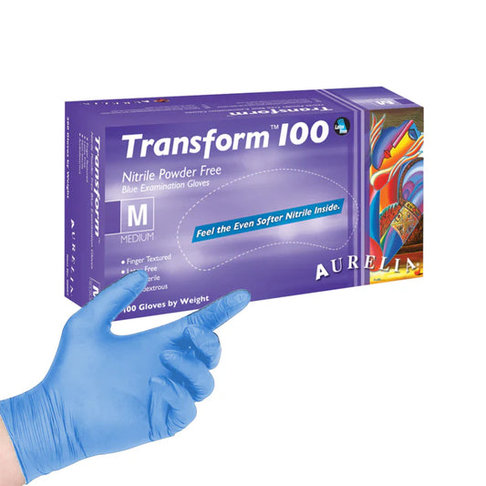 Aurelia Transform 100 Powder Free Blue Nitrile Gloves- Pack of 100