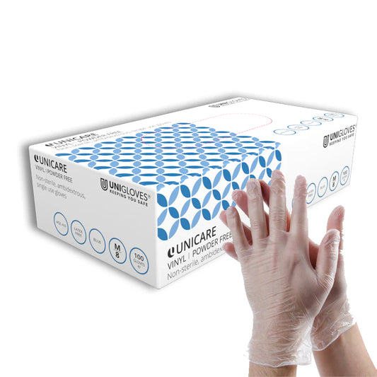 Unigloves Unicare Vinyl Powder Free Gloves Clear- Pack of 100
