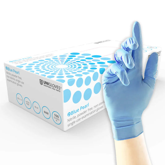 Unigloves Pearl Powder Free Nitrile Gloves Blue- Pack of 100