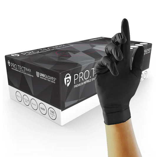 Unigloves Pro.tect Black Nitrile Gloves- Pack of 100