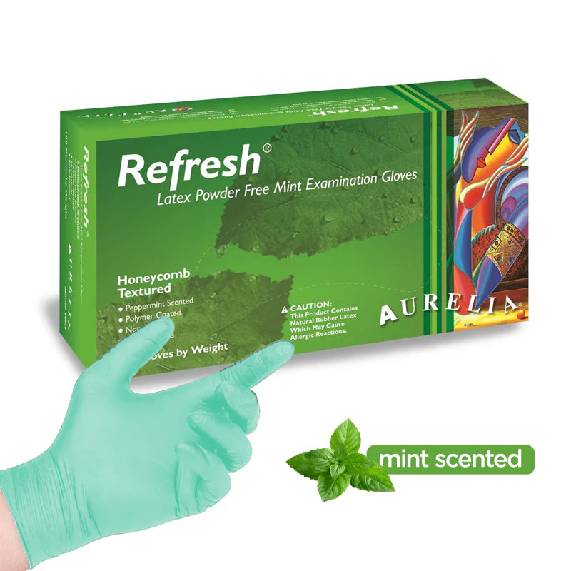 Aurelia Refresh Mint Powder Free Latex Gloves- Pack of 100