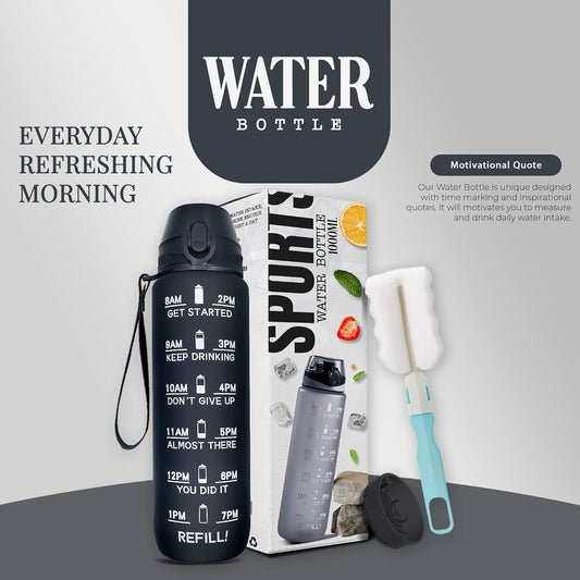 Active 100 Water Bottle 1L, Sports Water Bottle with Time Markings