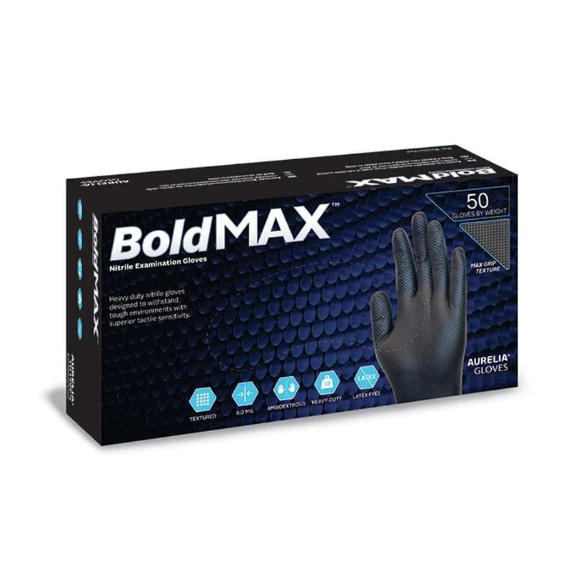 Aurelia Bold MAX Powder Free Black Nitrile Gloves- Pack of 50